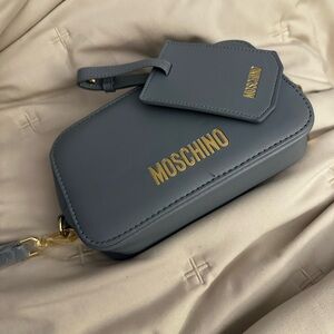 Moschino Blue Leather Crossbody with Gold Logo